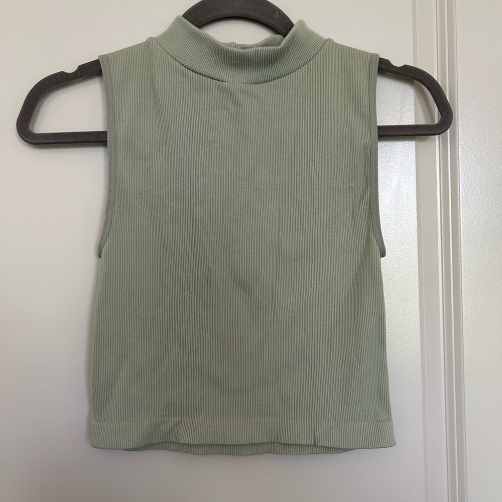 Cotton-On Sleeveless Ribbed Mock Neck Top - Green